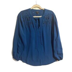 Torrid  Woman Rich Teal Blue Career Blouse Cut Out Accented Yoke Long Sleeve 1X